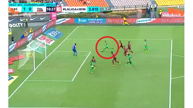 Así fue el gol de Juan Pablo Ramírez para el 1-0 parcial de Nacional sobre Tolima.
