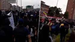 Hinchas de Millonarios y Santa Fe se encuentran en una marcha.
