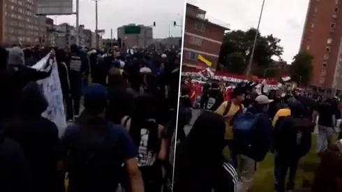 Hinchas de Millonarios y Santa Fe se encuentran en una marcha.