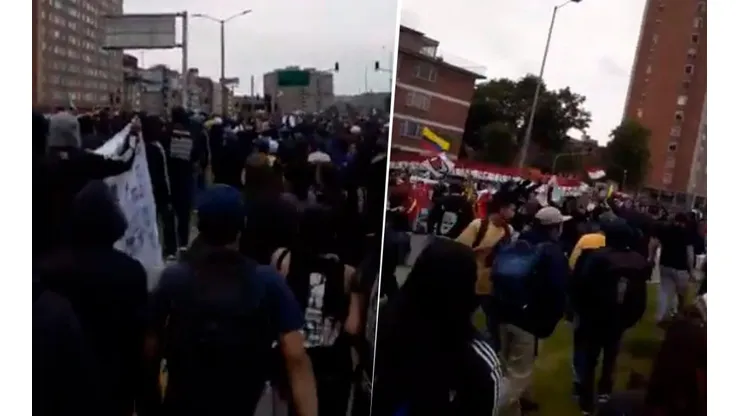 Hinchas de Millonarios y Santa Fe se encuentran en una marcha.