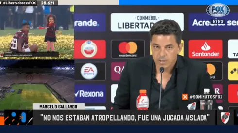 Foto de la conferencia de prensa de Marcelo Gallardo.