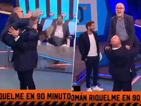 Momento único en FOX Sports: Christian Martin aceptó el desafío y levantó como una pluma a Arcucci