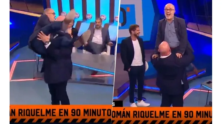Momento único en FOX Sports: Christian Martin aceptó el desafío y levantó como una pluma a Arcucci