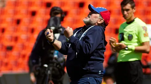 Diego Maradona durante la victoria contra Godoy Cruz.