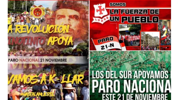 Las barras de Nacional, América y Millonarios, se unen para apoyar el paro