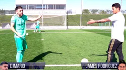 DjMaRiiO y James Rodríguez, en el reto del travesaño.