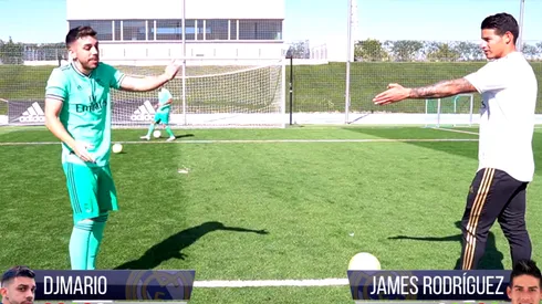 DjMaRiiO y James Rodríguez, en el reto del travesaño.