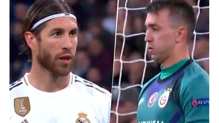 Sergio Ramos le mostró en la cara a Muslera que él también patea penales como el Loco Abreu