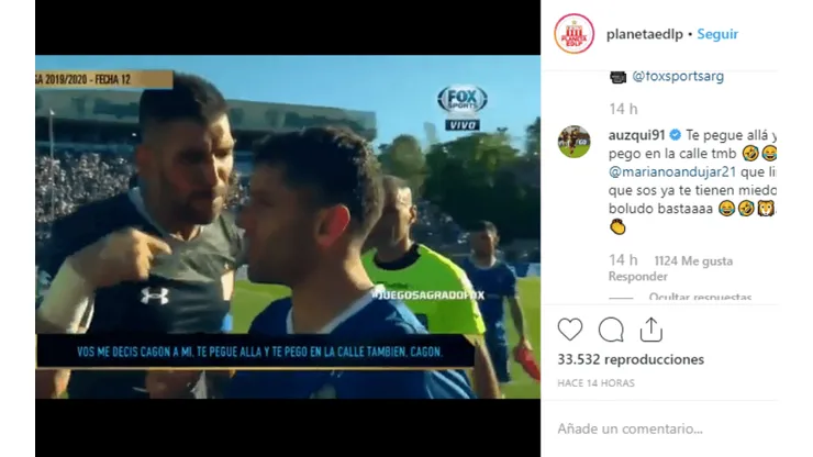 Auzqui, re picante en Instagram: "Andújar, qué lindo que sos, ya te tienen miedo"