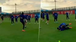 ¡Cuidado, Antoine! Griezmann fue al medio en un loco y dejó en el piso a Dembélé