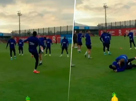 ¡Cuidado, Antoine! Griezmann fue al medio en un loco y dejó en el piso a Dembélé