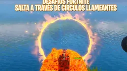 Salta a través de diferentes círculos llameantes con una lancha motora - Desafíos Fortnite