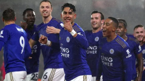 El festejo de los jugadores de Leicester.