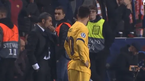 En Fútbol en Movistar mostraron la "mirada" que Messi le echó a Valverde tras el gol del Slavia