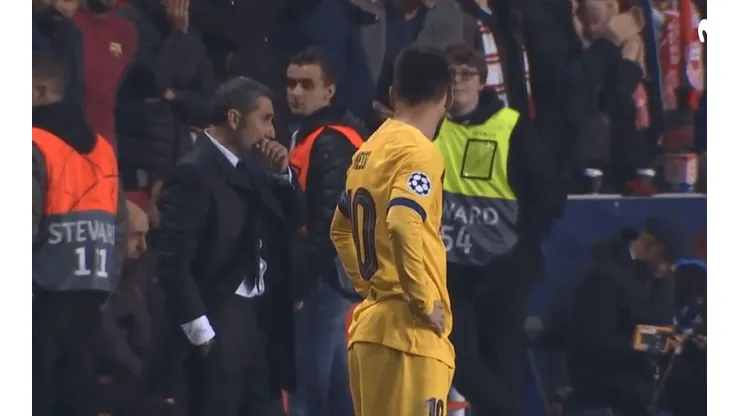En Fútbol en Movistar mostraron la "mirada" que Messi le echó a Valverde tras el gol del Slavia