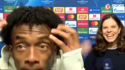 Juan Guillermo Cuadrado, antes de dar una entrevista sobre la Champions League.