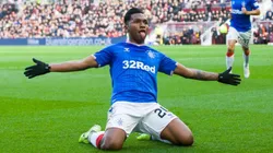 Alfredo Morelo festeja su sexto gol en nueve jornada de la liga escocesa.