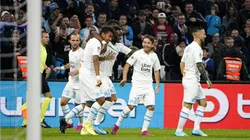 El festejo de los jugadores de Olympique de Marsella.