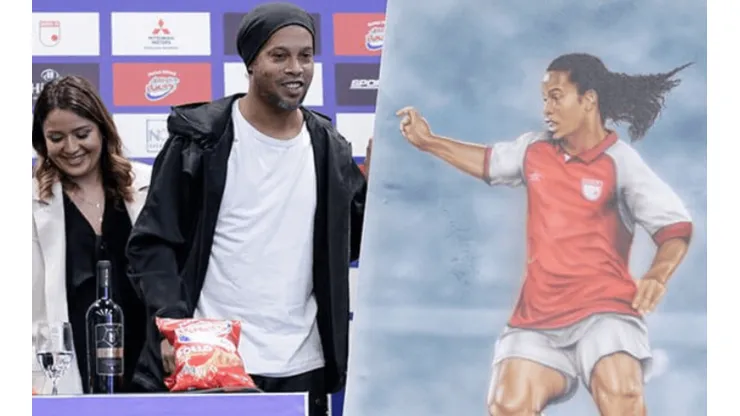 Video: El insólito momento que vivió Ronaldinho cuando fue firmar un cuadro que le regaló Santa Fe