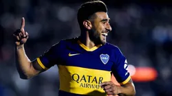 Eduardo Salvio festejando uno de sus goles en Boca.