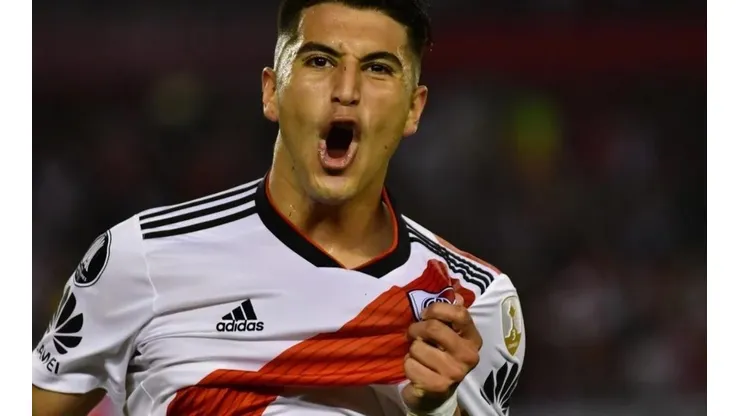 Exequiel Palacios gritando un gol en River.
