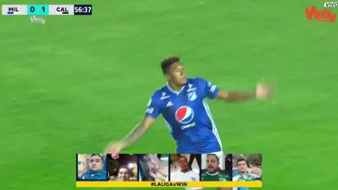José Guillermo Ortíz festeja su cuarto gol en la Liga Águila II-2019.