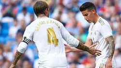 Sergio Ramos y James Rodríguez en el juego contra el Real Valladolid.