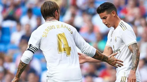 Sergio Ramos y James Rodríguez en el juego contra el Real Valladolid.