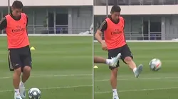 James Rodríguez en el último entrenamiento del Real Madrid.