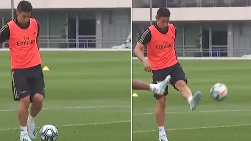 James Rodríguez en el último entrenamiento del Real Madrid.