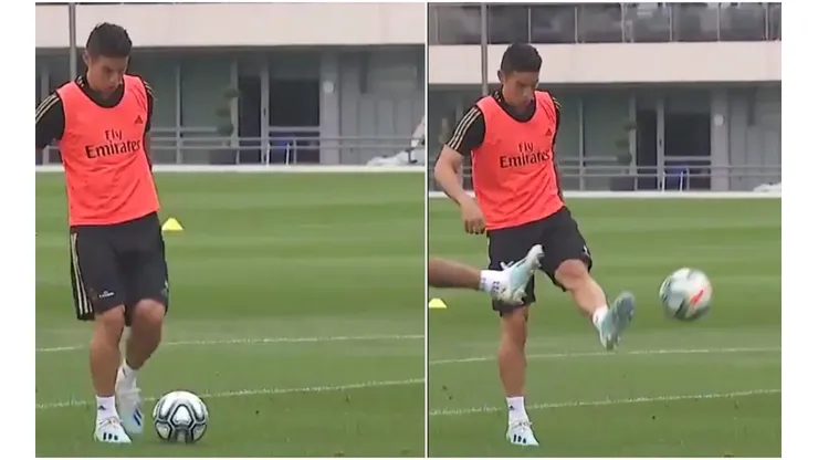 James Rodríguez en el último entrenamiento del Real Madrid.