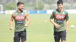 Chucky Lozano, en la primera práctica en Napoli. (Foto: Twitter Napoli oficial)