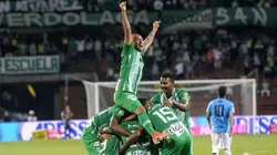 El festejo de Jarlan Barrera en el 3-1 de Atlético Nacional sobre Unión Magdalena.