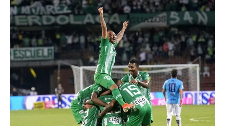 El festejo de Jarlan Barrera en el 3-1 de Atlético Nacional sobre Unión Magdalena.