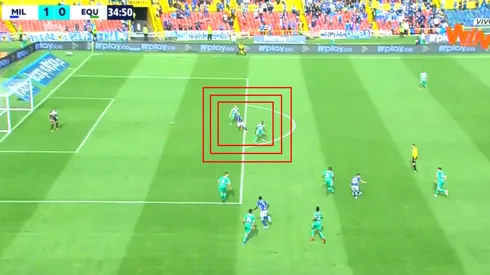 La jugada que le invalidaron de forma incorrecta a Millonarios contra La Equidad.