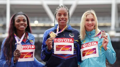 Caterine Ibargüen, Yulimar Rojas y Olga Rypakova.