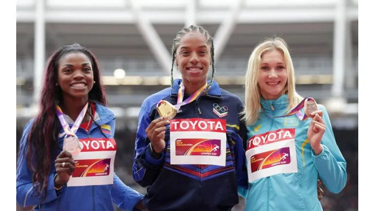 Caterine Ibargüen, Yulimar Rojas y Olga Rypakova.