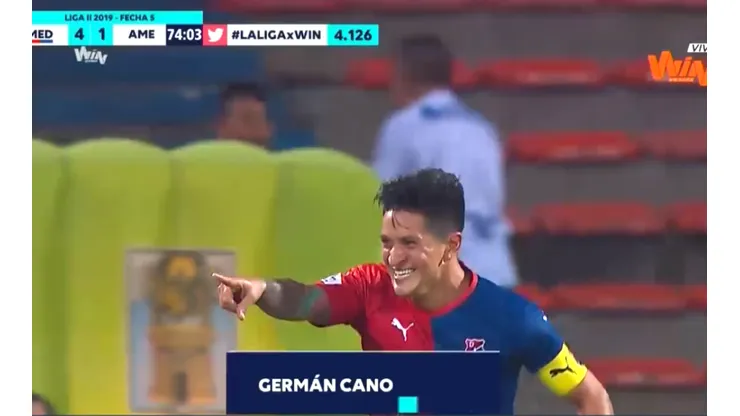 Germán Ezequiel Cano festeja su doblete contra América en Liga Águila.