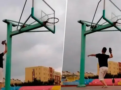 Video viral: intentó un tiro imposible, pero se encontró con un aro de básquet diabólico