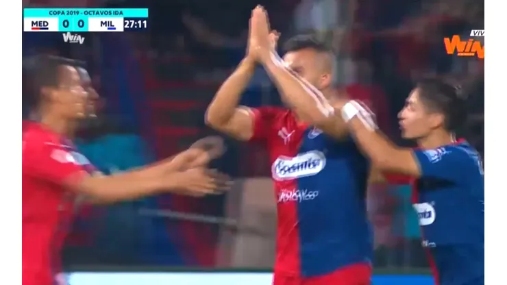 Así festejó Andrés Felipe Cadavid su gol ante Millonarios.