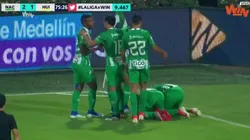 El festejo de Vladimir Hernández tras anotar el 2-1 en el Atanasio.