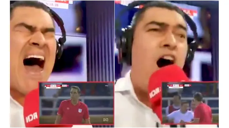 Eduardo Luis López narrando el gol de la victoria de América contra Junior en la Liga.