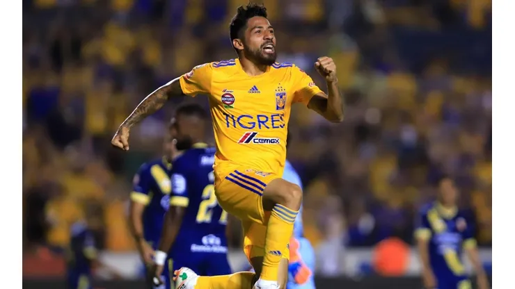 Aquino festeja su gol frente a Morelia por la Jornada 1 del Apertura MX 2019.