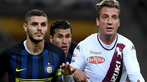 Maxi López jugando contra Icardi, en Italia. (Getty)