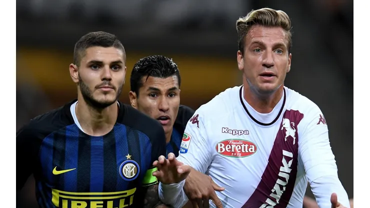 Maxi López jugando contra Icardi, en Italia. (Getty)