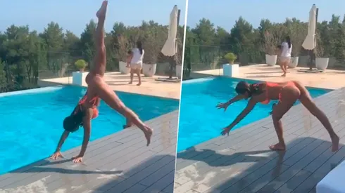 Video: la acrobacia de Antonela Roccuzzo para zambullirse en la piscina que enamoró a todos