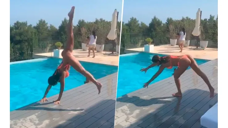 Video: la acrobacia de Antonela Roccuzzo para zambullirse en la piscina que enamoró a todos
