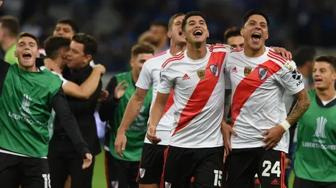 Foto de los jugadores de River festejando ayer en Brasil.