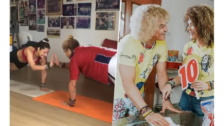 Así da gusto entrenar: el tierno video del Pibe Valderrama ejercitando con su esposa