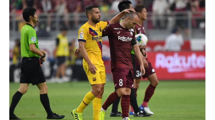 Foto de los jugadores de Barcelona e Iniesta.